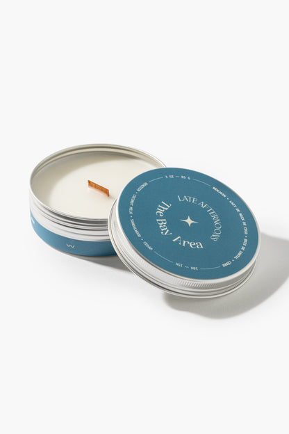 The Bay Area candle and blue packaging box — Late Afternoons