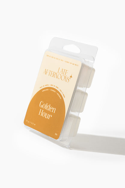 Golden Hour coconut soy wax melts — Sandalwood, Cedarwood, Amber Wood — Late Afternoons