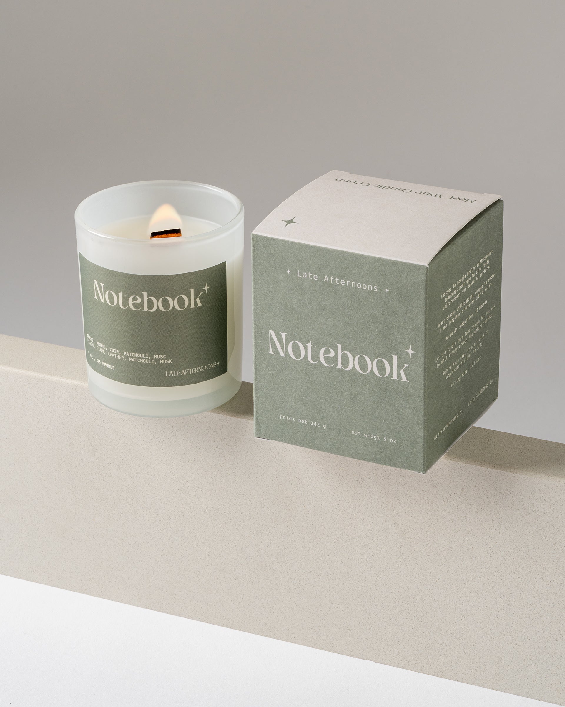 Notebook candle — Peach, Plum, Leather, Musk — hand-poured coconut soy by Late Afternoons