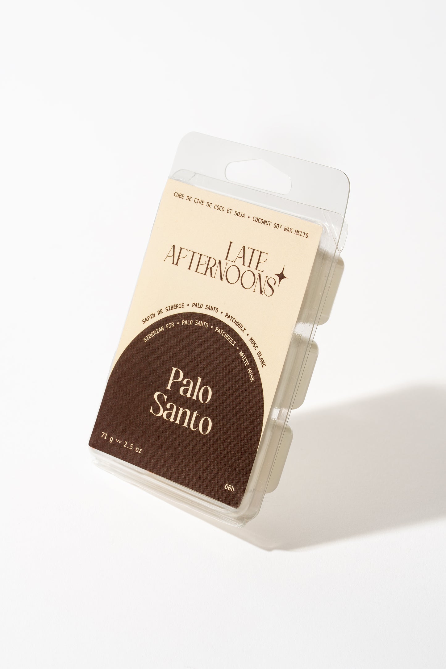 Packaged Palo Santo with 'Late Afternoons' branding on a white background